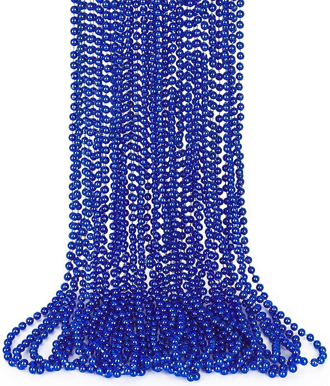 15PCS Blue Bead Necklace, 4th of July Beads Necklaces Accessories, 33" Festival Party Parade Throw Beads Necklace Costume, Blue Beaded for Wedding Birthday Gender Reveal Party Supplies Decorations