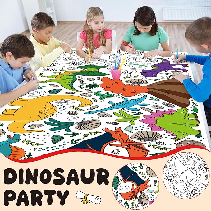 OHOME Dinosaur Giant Coloring Poster/Tablecloth - Dinosaur Birthday Decorations,Kids Crafts Games Activities Toys Decor Party Decor for Classroom School