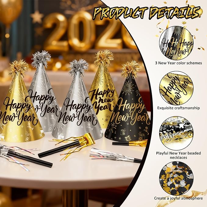 2026 New Years Eve Party Hats Kit - Happy New Years Paper Hats Eve Party Supplies for Adults Celebration Decoration