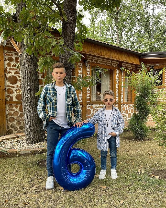 Metallic Blue Number 6 Balloon 40 Inch, 6 Balloon Number, 6th Birthday Decorations, Navy Blue Party Supplies for Boys Girls
