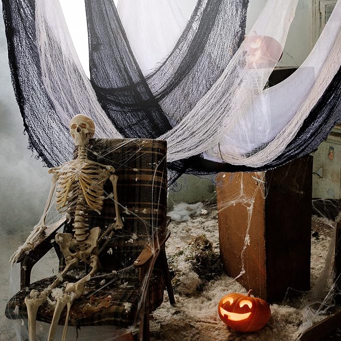 Watayo 8 Pack Halloween Creepy Cloth, 72 x 30 Inch Scary Spooky Fabric Cloth, Halloween Stretch Spider Web Weave Creepy Gauze for Party Haunted House Decor