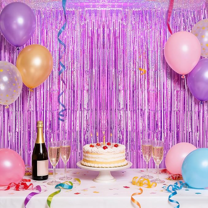 2 Pack Shiny Pink Foil Fringe Curtains | Party Streamers & Photo Booth Backdrop for Birthday, Wedding, Baby Shower, Bachelorette & Graduation