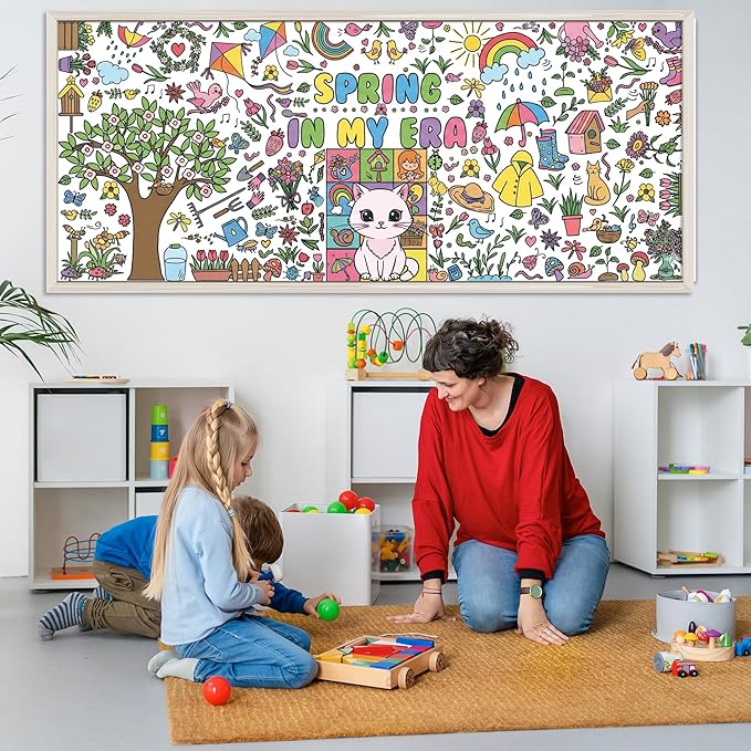 OHOME Spring Giant Coloring Poster/Tablecloth - 72×30 Inch Spring Decorations for Home,Kids Crafts Games Activities Toys Decor Party Decor for Classroom School