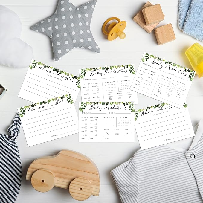Baby Predictions and Advice Cards, 5" x 7" Minimalism Baby Shower Predictions Cards, Daily Party Games & Activities Favors for Newparents - G04
