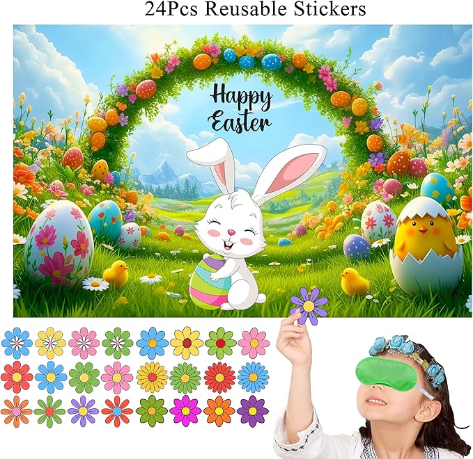 Pin The Flower on The Bunny Easter Games Easter Party Games Easter Rabbit Game with Reusable Stickers Egg Hunt Activities Party Favors Supplies