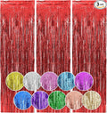 Homiest 3 Pack Red Tinsel Backdrop, 3.3x6.6 FT Metallic Tinsel Foil Fringe Curtains Party Decorations, Birthday Door Streamers for Baby Shower Wedding, Photo Booth Props Background Wall Decor