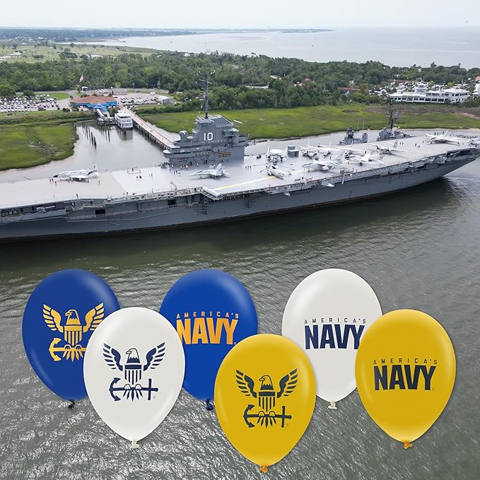 U.S. Navy Party Balloons (10 pcs)! 12” Latex balloons in Blue, White & Yellow with Striking Print on 2 sides. Officially Licensed U.S. Navy Decorations! Made in Italy. by Havercamp