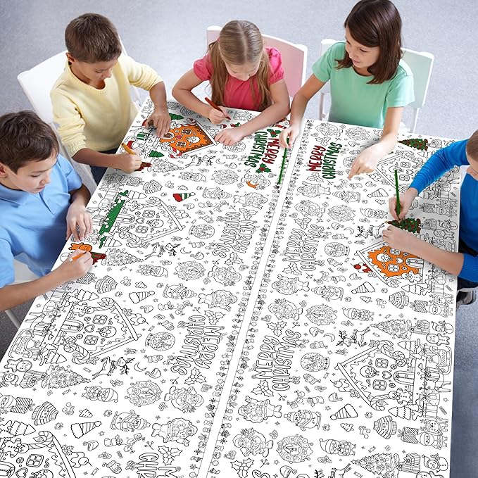 OHOME Christmas Coloring Tablecloth - Christmas Decor & Table Decor | Kids Crafts & Party Favors, 54" x 88"