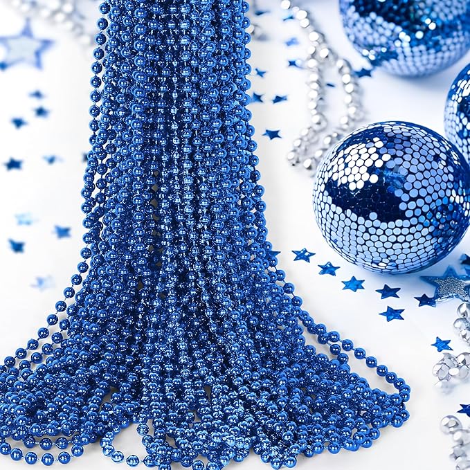 HOOSUN 30 PCS Blue Bead Necklaces,Christmas Beads Necklaces for Blue Party Favors,Mardi Gras Beads Necklace Parade Throw Accessories for Party,School Event,Pirate Theme Decorations