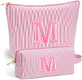 Travel Makeup Bag for Girls - Personalized Initial Pink Makeup Bag, Teen Girl Gifts Trendy Stuff, 6 7 8 9 10 11 12 Year Girl Birthday Gift, Christmas Gift for Girls Travel Essentials, Letter M