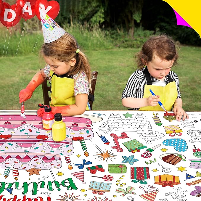 Birthday Coloring Poster, Large Coloring Activity Paper 75” x 31” Jumbo Size Versatile Paper DIY Painting Drawing Banner/Tablecloth for School, Birthday Parties, Wall Decor