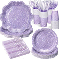 Hushee 175 Pcs Light Purple Holographic Print Party 25 Guests Disposable Dinnerware Set Include Paper Plates, Napkins, Paper Cups, Plastic Tableware for Birthday Party