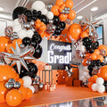 ALL-IN-1 Orange Black White Balloons Arch Kit with BONUS Starburst Balloons – Small & Large White Orange Black Balloons – Party Decorations for Graduation, Birthday Bengals, Halloween, Harley Davidson