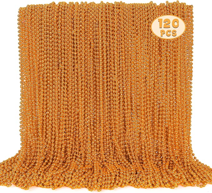 120PCS Bead Necklace, Orange Bead Necklaces Party Favors, 33" Round Beads Halloween Necklaces Bulk, Festival Parade Throw Accessories for Mardi Gras Halloween Wedding Celebrations Decorations