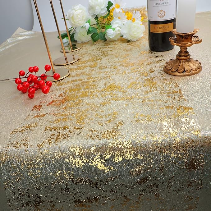 Snowkingdom Glitter Gold Table Runner 11 Inch x 20 Feet Thin Mesh Sparkle Metallic Golden Runner Roll Gold Table Decorations for Wedding Bridal Shower, Baby Shower, Christmas, Birthday Party （1PC）