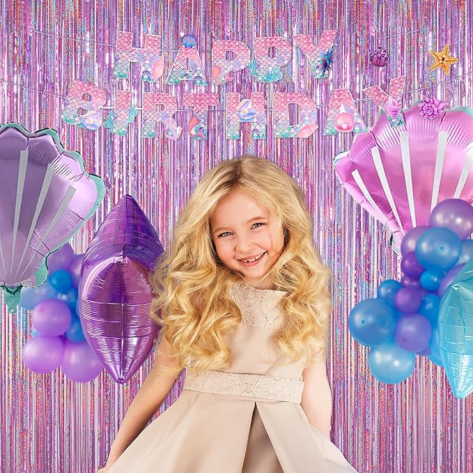 Easter Decorations for Home Melsan 3 Pack 3.2 x 8.2 ft Pinkish Purple Tinsel Fringe Curtain Backdrop, Sparkling Metallic Party Decorations for Girls Birthday, Bachelorette, Wedding, Photo Booth