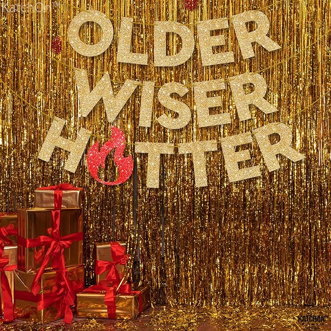 KatchOn Glitter Gold Older Wiser Hotter Banner - NO DIY | 10 Feet Funny Decorations