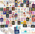 Decorably 100 Pack Foiled 5x7in Assorted Happy Birthday Cards Bulk with Envelopes and Stickers, 100 Folded Unique Designs for Friends, Family & Loved Ones, Printed Message Inside - Gifting, Mailing