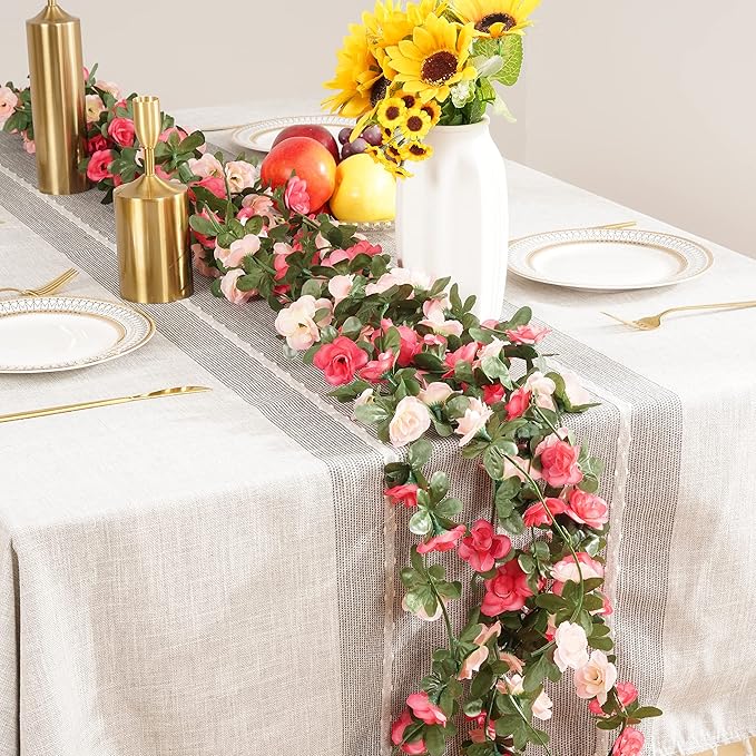 BLEUM CADE 16Pcs 131.2Ft Flower Garland Artificial Rose Vines for Bedroom, Cute Fake Hanging Flower Vines Floral Garland Decorations for Wedding Party Wall Room Decor Aesthetic