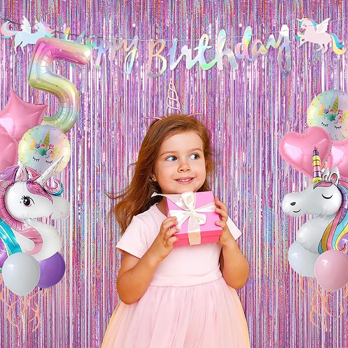 Melsan 2 Pack 3.2 ft x 8.2 ft Tinsel Foil Fringe Curtains Backdrop, Sparkle Metallic Foil Curtains for Party Photo Booth Props Decoration, Pinkish Purple