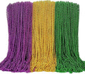 120PCS Mardi Gras Accessories, Mardi Gras Beads Green Purple Gold, Metallic Round Beads Necklaces Accessories Bulk, Mardi Gras Necklace Costumes for Parade Throws Party Decorations Favor Supplies