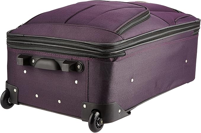 Rockland Fashion Softside 4 Piece Luggage Set, Expandable, (14" Tote/19"/24"/28"), Purple