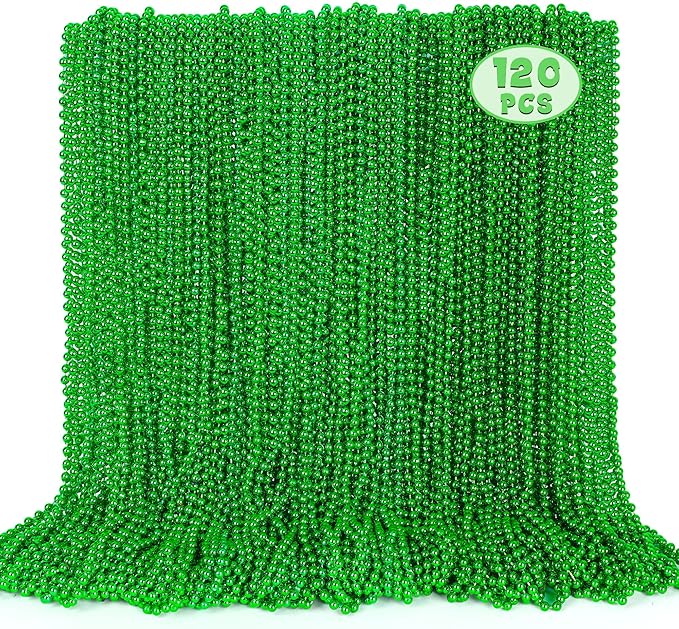 St Patricks Day Necklaces, 120PCS Green Beads Necklaces Decorations, 33" Saint Patricks Day Mardi Gras Xmas Necklace Party Favor, Green Mardi Gras Beads Bulk for Wedding Birthday Holiday Parade Throw