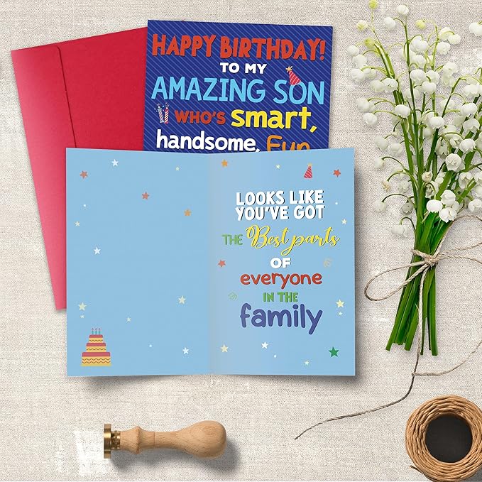 Birthday Card for Son, Funny Birthday Card Gift for Adult Sons from Mom Dad Parents, Heartwarming Greeting to A Wonderful Son