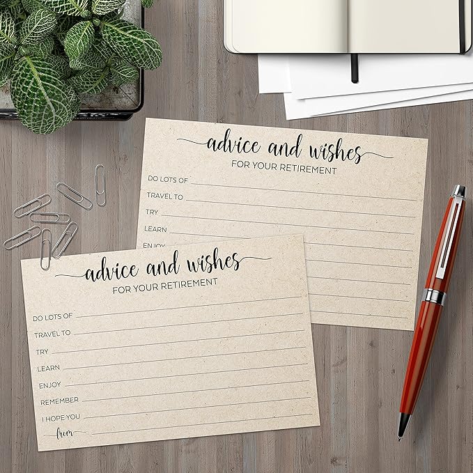321Done 4x6 Retirement Party Advice and Well Wishes Cards, Tan - Made in USA, Happy Retiree, Fun Celebration Idea, Game, Activity, Memories - Ad Lib Prompts - Pack of 50