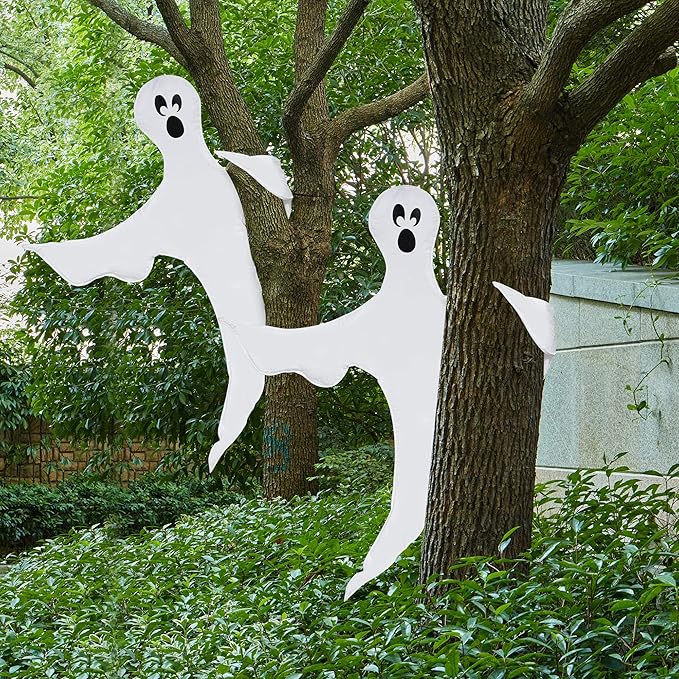 JOYIN Halloween 2 Pcs Tree Wrap Ghost Decoration Outdoor, 53” Cute Face Flying Ghost for Halloween Outdoor, Lawn, Yard, Tree, Party Supplies, Haunted House Wrap Decorations