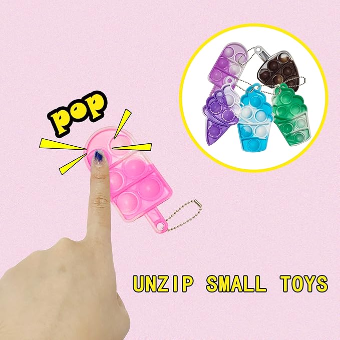 20Pcs Pop Keychain Fidget Toys Pop Ice Cream Fidget Toys Relieve Anxiety Stress Hand Office Desk Toys for Kids Adults