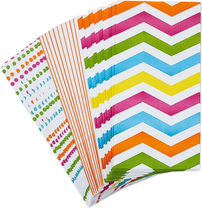 Hallmark Spring Pastel Party Favor and Wrapped Treat Bags, Assorted Designs (30 Ct., 10 Each of Chevron, Dots, Stripes) for Baby Showers, Birthdays, Easter, Mothers Day, Care Packages, May Day