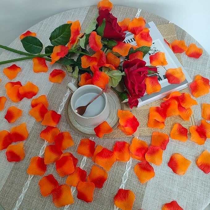 1500 Pcs Pre-Separated Artificial Gradient Orange Red Rose Petals, Sunset Flower Petals,Orange Flower Girl Petals for Weddings,Valentine Day,Party,Romantic Decoration