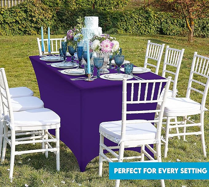 Utopia Kitchen Spandex Tablecloth 2 Pack [6FT, Purple] Tight, Fitted, Washable and Wrinkle Resistant Stretch Table Cloth Rectangle Cover for Trade Show, Weddings & Parties [72Lx30Wx30H Inch]