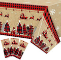 Christmas Plastic Table Cover - 3 Pack Merry Christmas Buffalo Plaid Disposable Waterproof Plastic Rectangle Xmas Table Cloth Winter Holiday Party Picnic Decoration Supplies Indoor Outdoor