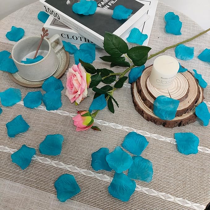 Pre-separated 1500 Pcs Artificial Turquoise Blue Rose Petals for Romantic Night ,Faux Turquoise Blue Flower Petals for Flower Girl,Weddings,Valentine Day,Party,Romantic Decoration(Ready-to-use)
