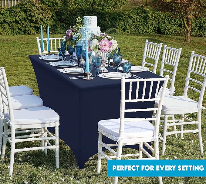 Utopia Kitchen Spandex Tablecloth 2 Pack [4FT, Navy Blue] Tight, Fitted, Washable and Wrinkle Resistant Stretch Table Cloth Rectangle Cover for Trade Show, Weddings & Parties [48Lx30Wx30H Inch]