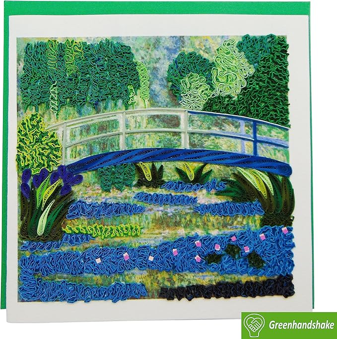 Claude Monet's Water Lilies and Japanese Bridge (1899) Quilling Art Greeting Card,Design Greeting Card for Birthday, Valentine's Day, Get Well, All Occasion. Framable Artwork for Art Lovers