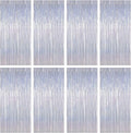 8 Pack 3.28 FT x 7.05 FT Tinsel Foil Fringe Backdrop, Glitter Silver Fringe Tinsel, Metallic Foil Curtains Door Streamer Disco Photo Backdrop Foil Streamer Decor Engagement Party Supplies