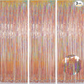Foil Fringe Curtains Valentines Backdrop Party Decorations - Melsan 3 Pack 3.2 x 8.2 ft Tinsel Curtain Party Photo Backdrop for Birthday Party Baby Shower Rose Gold