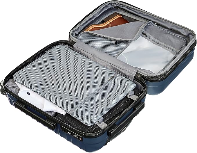 Amazon Basics 21" Hardside Carry-On Luggage with TSA Lock, Expandable, Organized Interior with Divider and Pockets, Spinner Wheels, Navy Blue