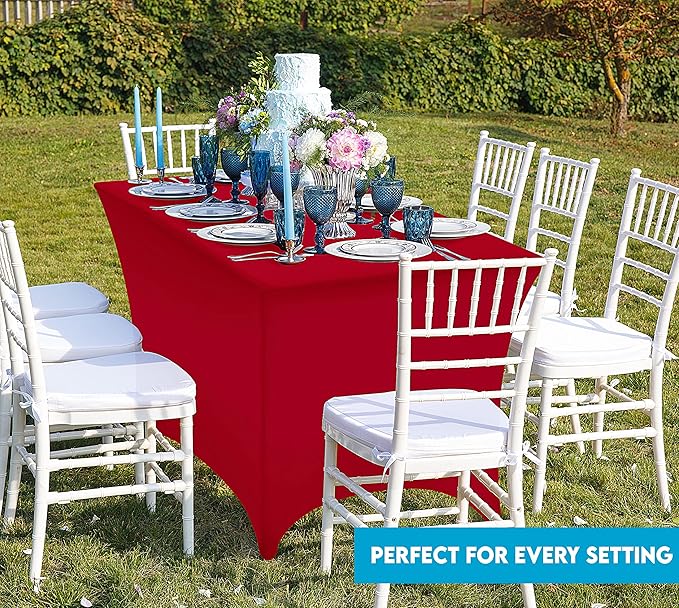Utopia Kitchen Spandex Tablecloth 2 Pack [6FT, Red] Tight, Fitted, Washable and Wrinkle Resistant Stretch Table Cloth Rectangle Cover for Trade Show, Weddings & Parties [72Lx30Wx30H Inch]