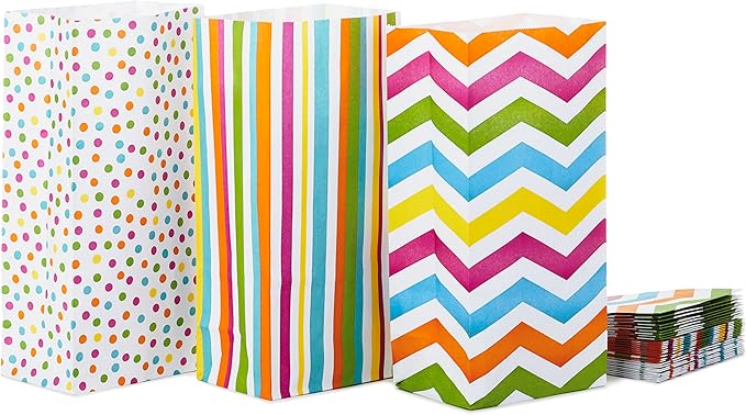 Hallmark Spring Pastel Party Favor and Wrapped Treat Bags, Assorted Designs (30 Ct., 10 Each of Chevron, Dots, Stripes) for Baby Showers, Birthdays, Easter, Mothers Day, Care Packages, May Day