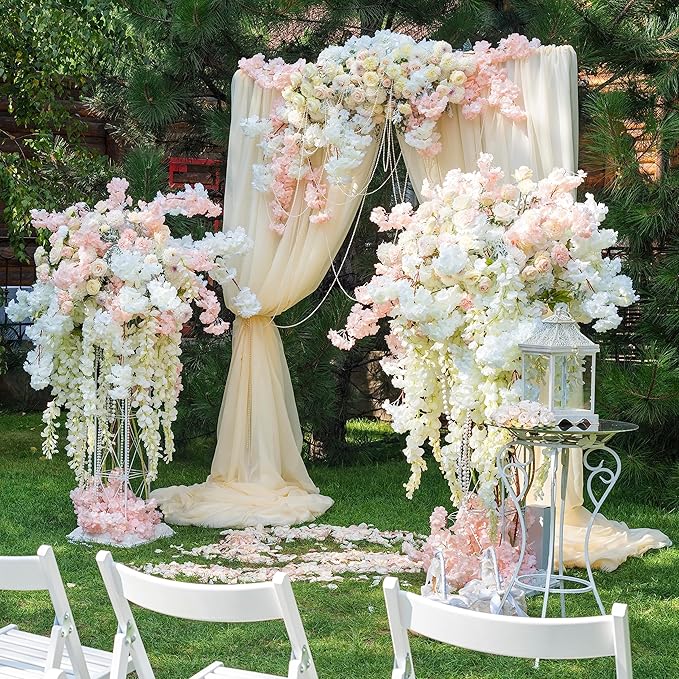 Sggvecsy Cherry Blossom Garland Artificial Cherry Flower Vines 6 Pack Hanging Silk Flowers Garland for Home Wedding Garden Party Arch Office Decor (White)