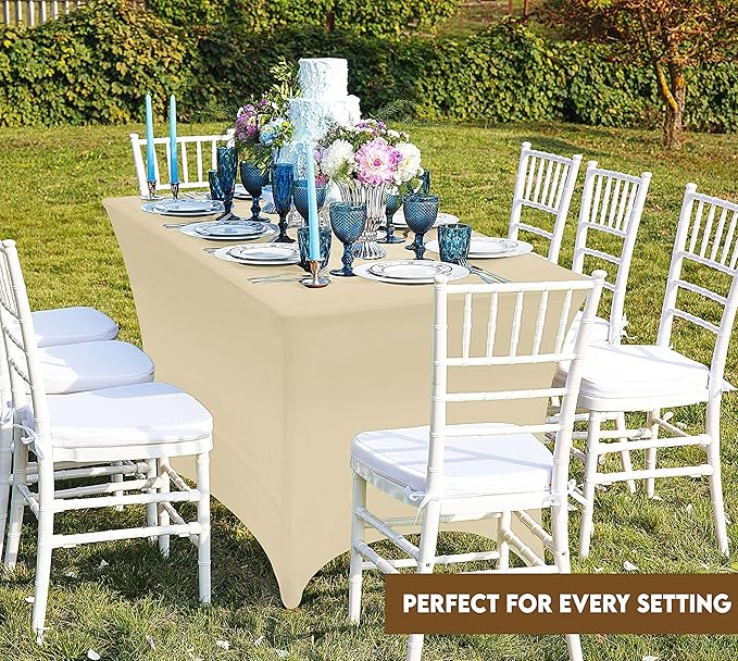 Utopia Kitchen Spandex Tablecloth 2 Pack [6FT, Champagne] Tight, Fitted, Washable and Wrinkle Resistant Stretch Table Cloth Rectangle Cover for Trade Show, Weddings & Parties [72Lx30Wx30H Inch]