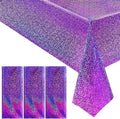 3 pcs Purple Holographic Laser Tablecloths Iridescence Shiny Table Covers 40" x 108" Foil Disposable Rectangle Table cloths for Halloween Bachelorette Birthday Party Wedding Anniversary Decor