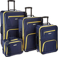 Rockland Fashion Softside 4 Piece Luggage Set, Expandable, (14" Tote/19"/24"/28"), Navy