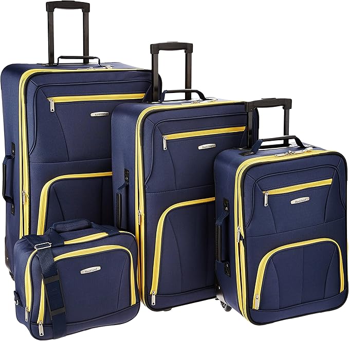 Rockland Fashion Softside 4 Piece Luggage Set, Expandable, (14" Tote/19"/24"/28"), Navy