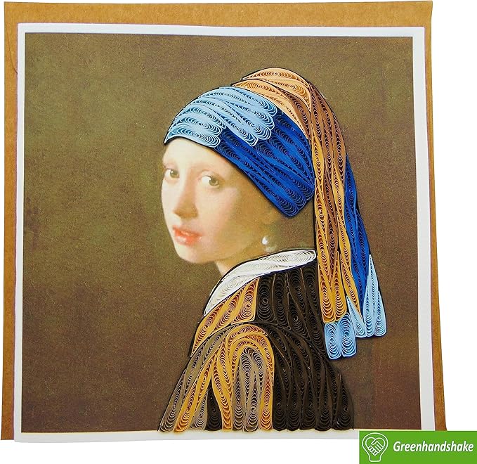 Johannes Vermeerâ€™s Girl with a Pearl Earring (1665) Quilling Art Greeting Card - Design Greeting Card for Birthday, Valentine's Day, Mothers Day, Spring, Fathers Day, Graduation, Wedding,