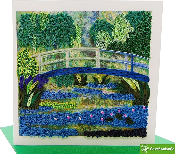 Claude Monet's Water Lilies and Japanese Bridge (1899) Quilling Art Greeting Card,Design Greeting Card for Birthday, Valentine's Day, Get Well, All Occasion. Framable Artwork for Art Lovers